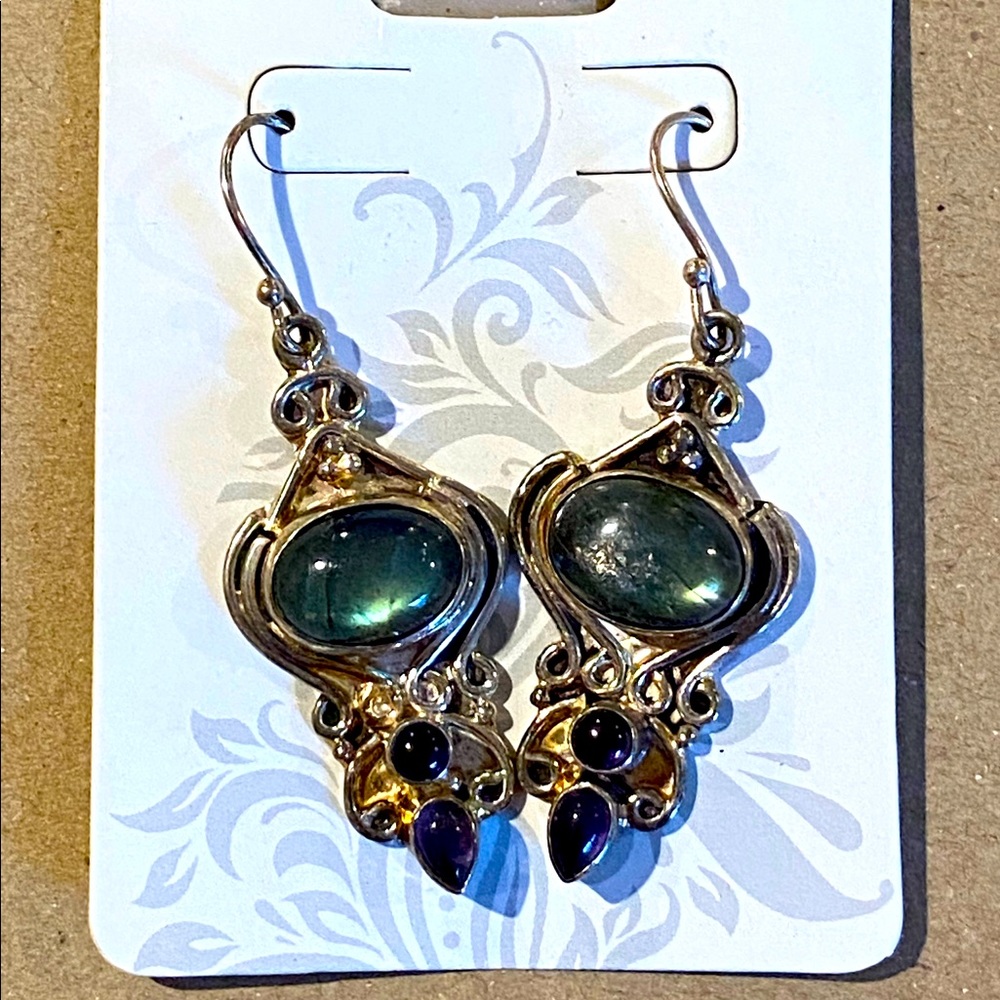 Labradorite & amethyst earrings set in sterling silver.